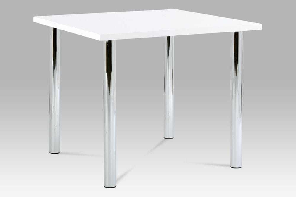 Autronic jedálenský stôl 90x90cm, vysoký lesk biely, chróm AT-1913B WT